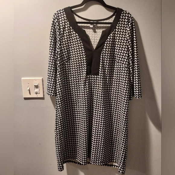 JL Jules & Leopold Black & White Check Houndstooth 3/4 Sleeve Dress in Size XL - Picture 1 of 8